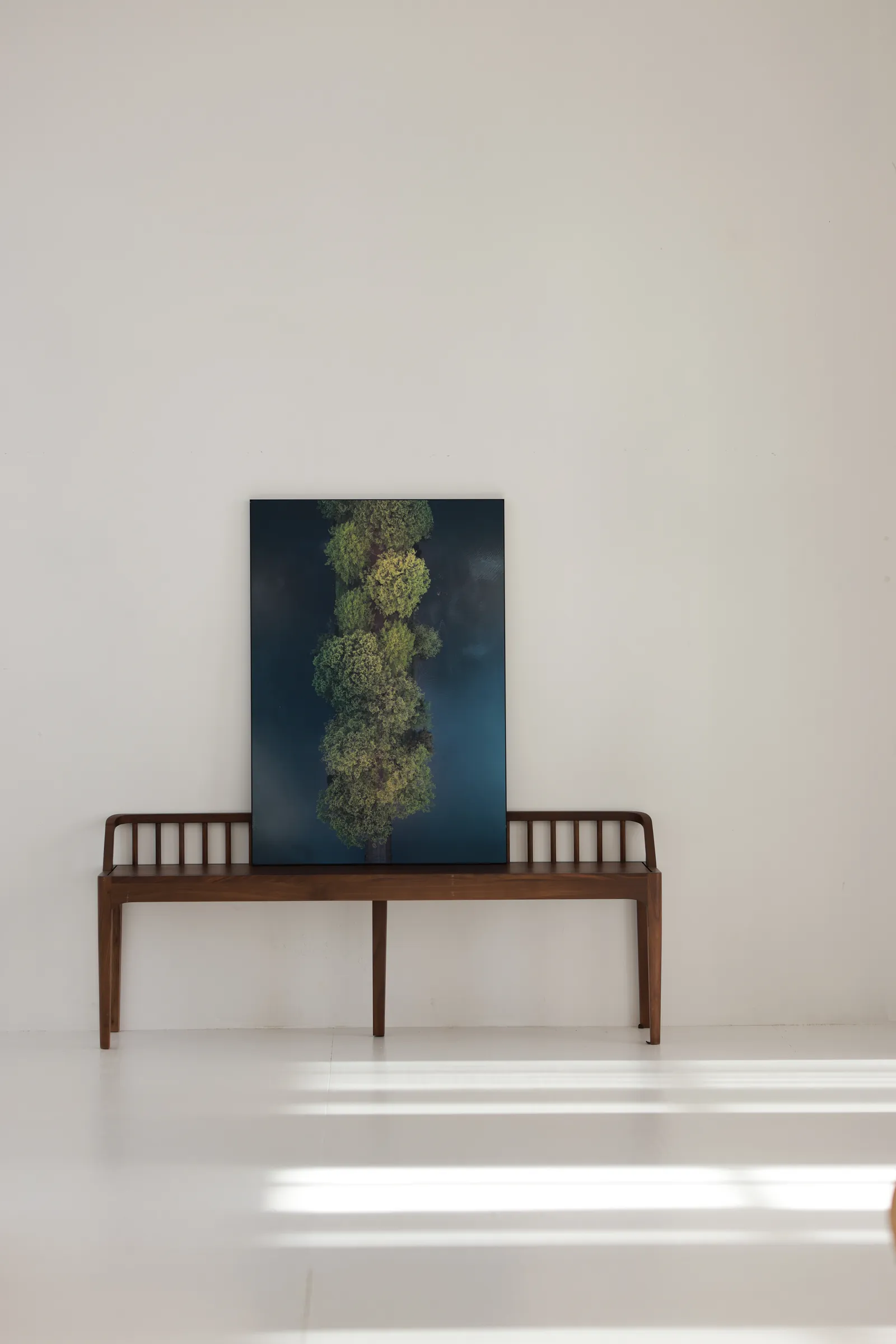 Drone print in a light-filled room